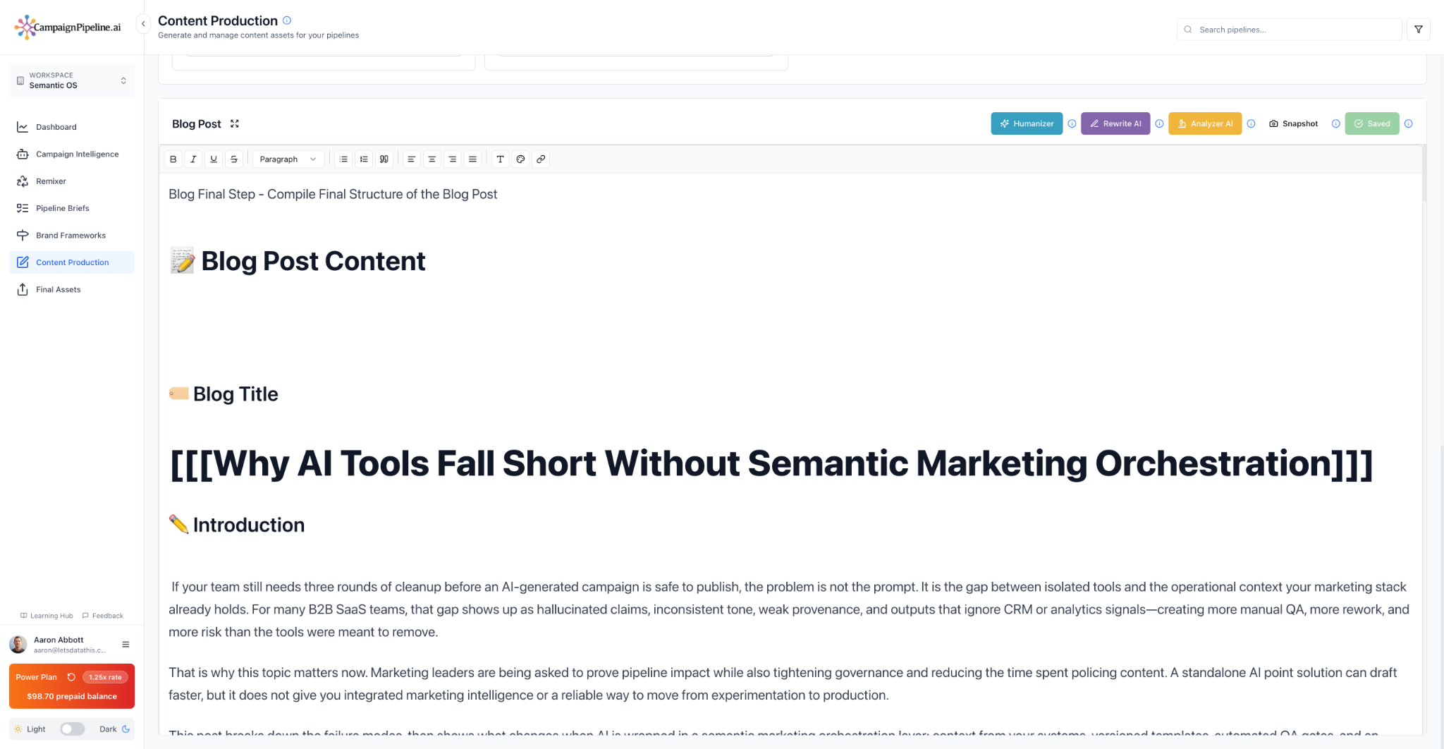 Content Production editor